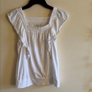 LOFT Women's White Ruffle Blouse